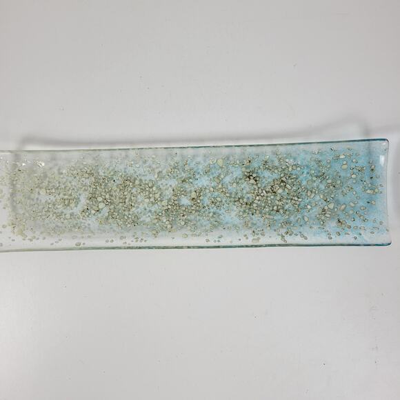 Fused Art Glass Server Dish Tray Plate Blue Ombre Clear Glass Rectangle - Picture 1 of 9